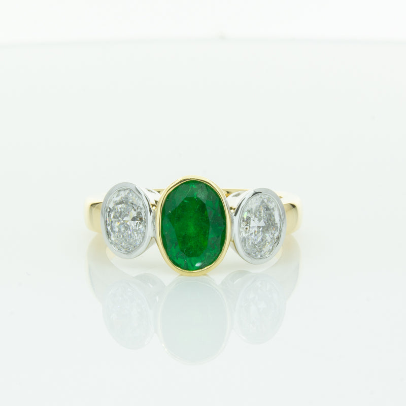 18ct Yellow Gold Emerald & Diamond Ring-Ring-Walker & Hall