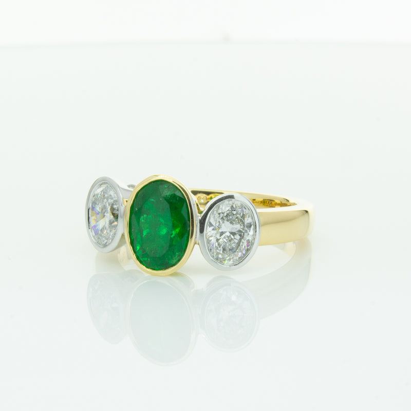 18ct Yellow Gold Emerald & Diamond Ring-Ring-Walker & Hall
