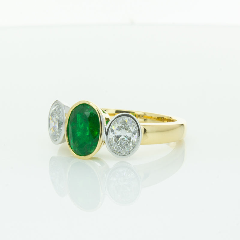 18ct Yellow Gold Emerald & Diamond Ring-Ring-Walker & Hall
