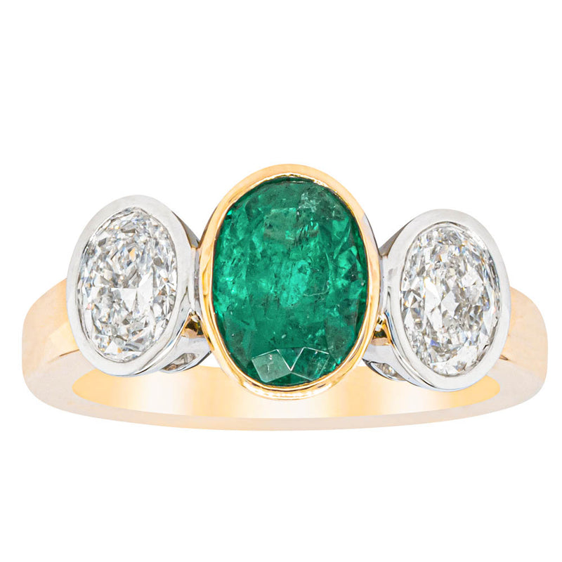 18ct Yellow Gold Emerald & Diamond Ring-Ring-Walker & Hall