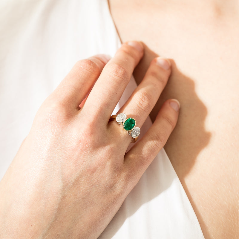 18ct Yellow Gold Emerald & Diamond Ring-Ring-Walker & Hall