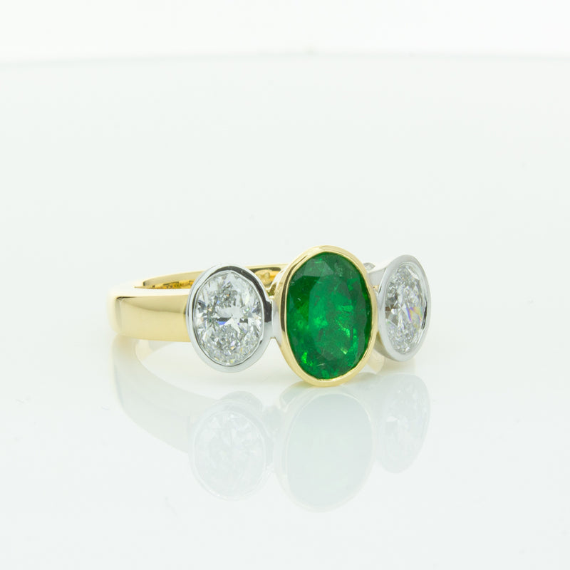 18ct Yellow Gold Emerald & Diamond Ring-Ring-Walker & Hall