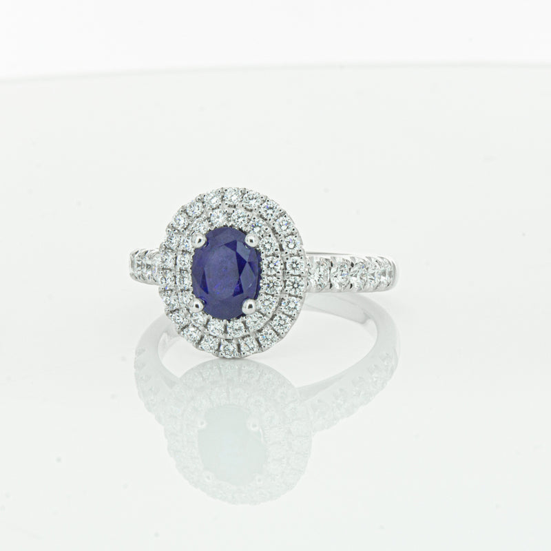 18ct White Gold 1.19ct Sapphire & Diamond Rosa Ring-Ring-Walker & Hall