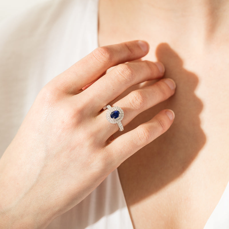 18ct White Gold 1.19ct Sapphire & Diamond Rosa Ring-Ring-Walker & Hall