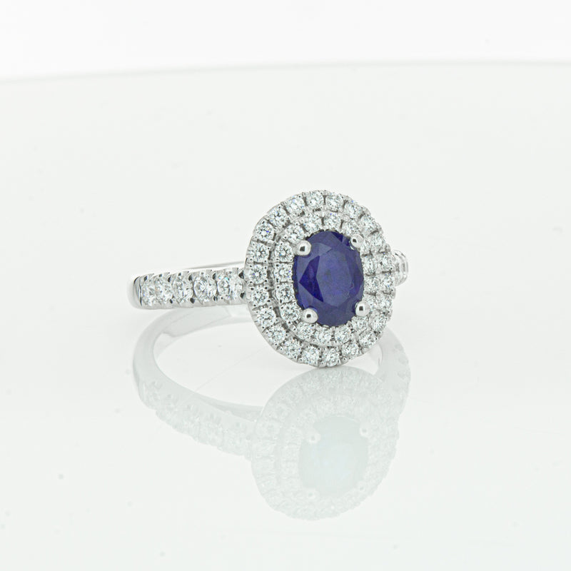 18ct White Gold 1.19ct Sapphire & Diamond Rosa Ring-Ring-Walker & Hall