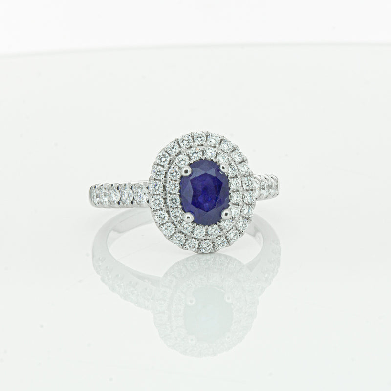 18ct White Gold 1.19ct Sapphire & Diamond Rosa Ring-Ring-Walker & Hall