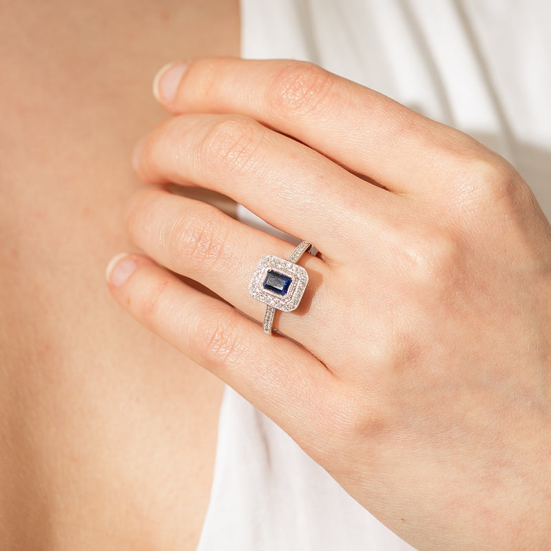 18ct White Gold Sapphire & Diamond Ring-Ring-Walker & Hall