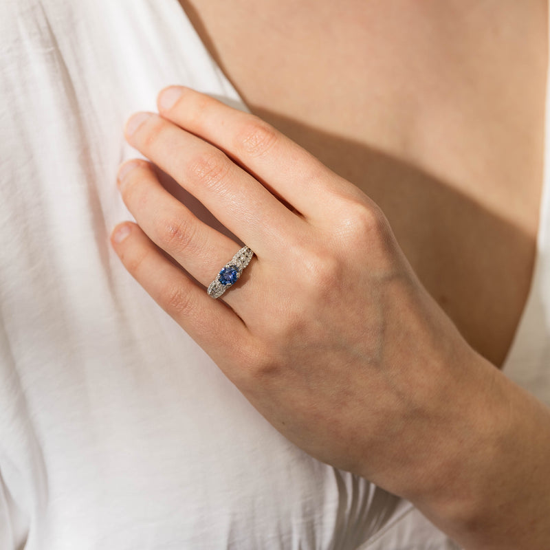 18ct White Gold 1.00ct Sapphire & Diamond Ring-Ring-Walker & Hall