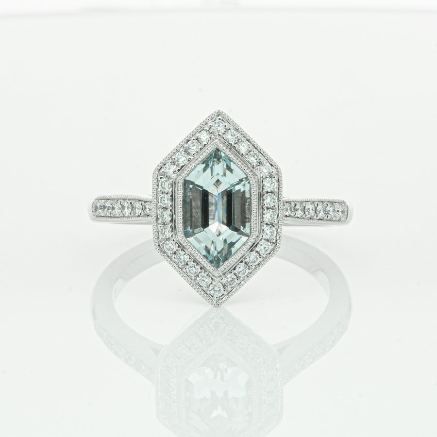18ct White Gold Aquamarine & Diamond Ring-Ring-Walker & Hall