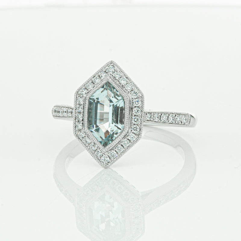 18ct White Gold Aquamarine & Diamond Ring-Ring-Walker & Hall