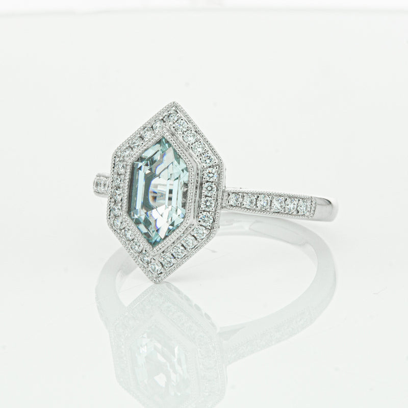 18ct White Gold Aquamarine & Diamond Ring-Ring-Walker & Hall