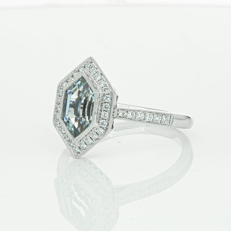 18ct White Gold Aquamarine & Diamond Ring-Ring-Walker & Hall