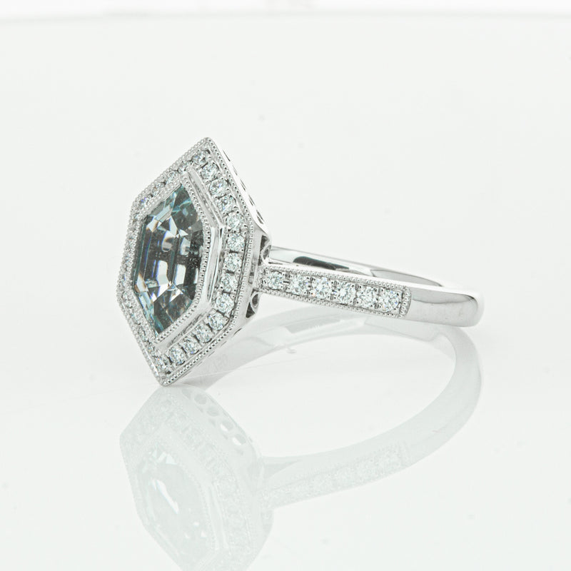 18ct White Gold Aquamarine & Diamond Ring-Ring-Walker & Hall