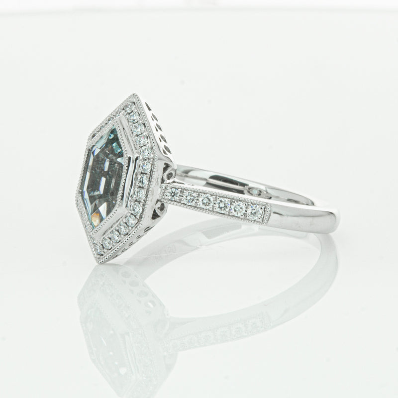 18ct White Gold Aquamarine & Diamond Ring-Ring-Walker & Hall