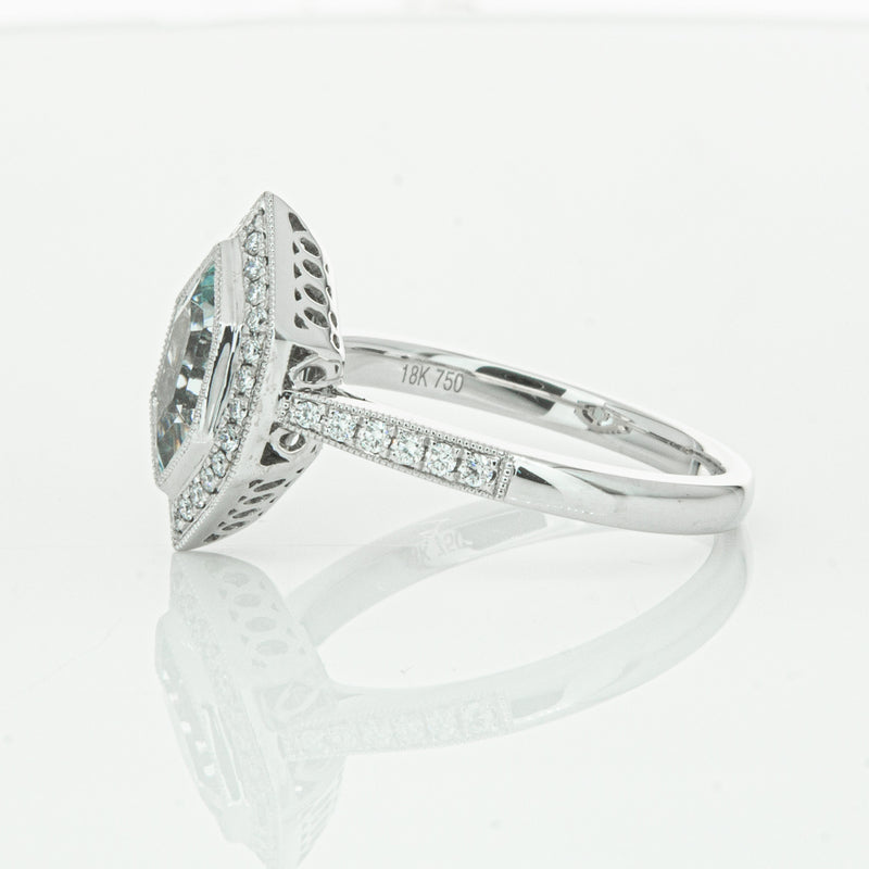 18ct White Gold Aquamarine & Diamond Ring-Ring-Walker & Hall