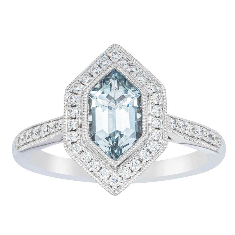 18ct White Gold Aquamarine & Diamond Ring-Ring-Walker & Hall