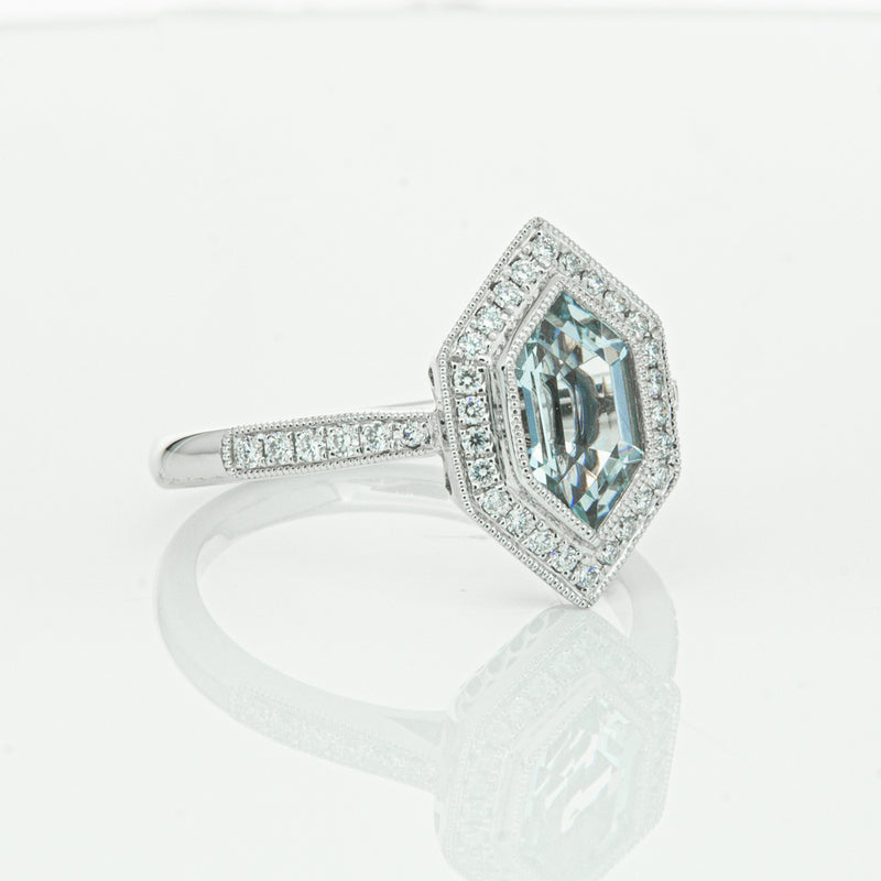 18ct White Gold Aquamarine & Diamond Ring-Ring-Walker & Hall