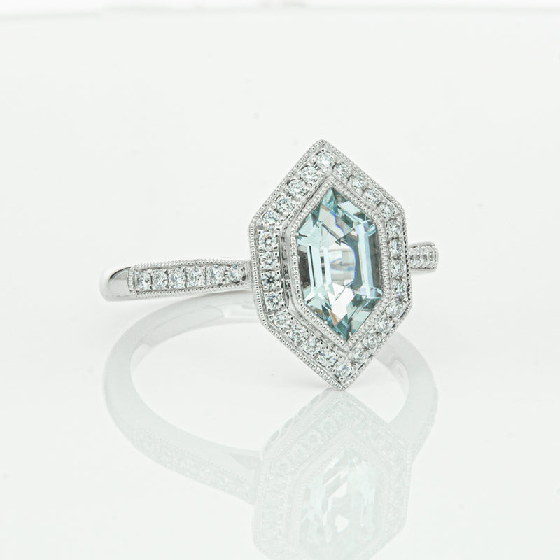 18ct White Gold Aquamarine & Diamond Ring-Ring-Walker & Hall