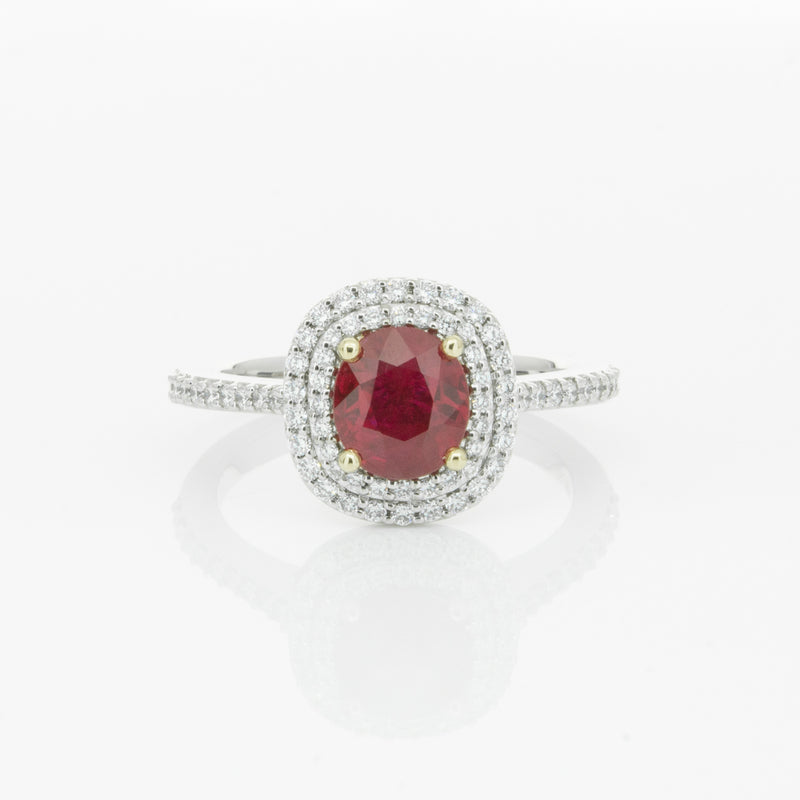 18ct White Gold 1.35ct Ruby & Diamond Rosa Ring-Ring-Walker & Hall