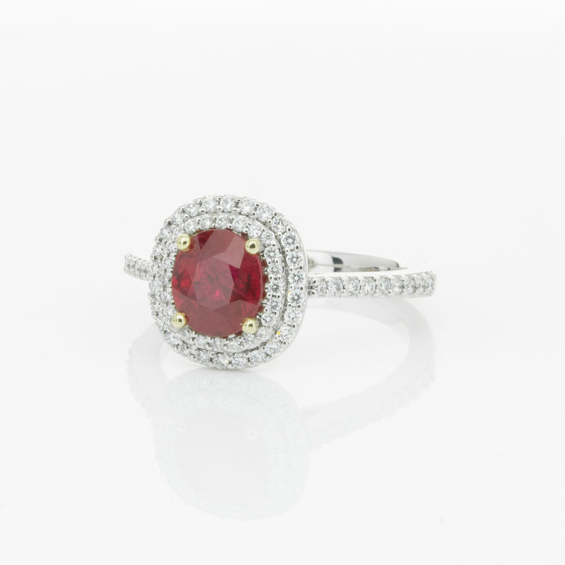 18ct White Gold 1.35ct Ruby & Diamond Rosa Ring-Ring-Walker & Hall