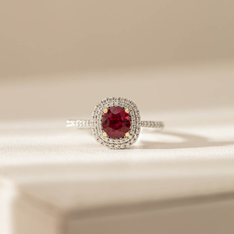 18ct White Gold 1.35ct Ruby & Diamond Rosa Ring-Ring-Walker & Hall