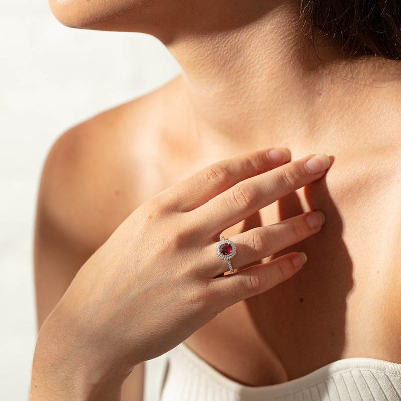 18ct White Gold 1.35ct Ruby & Diamond Rosa Ring-Ring-Walker & Hall