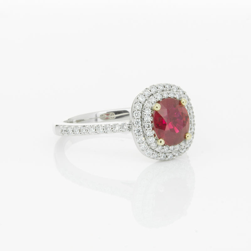 18ct White Gold 1.35ct Ruby & Diamond Rosa Ring-Ring-Walker & Hall