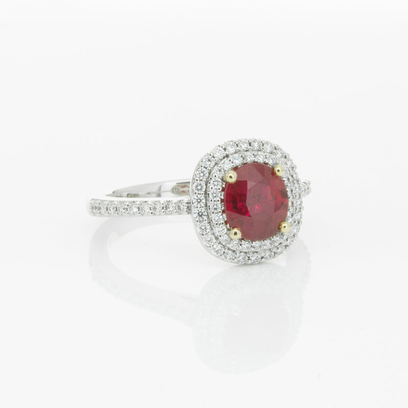 18ct White Gold 1.35ct Ruby & Diamond Rosa Ring-Ring-Walker & Hall