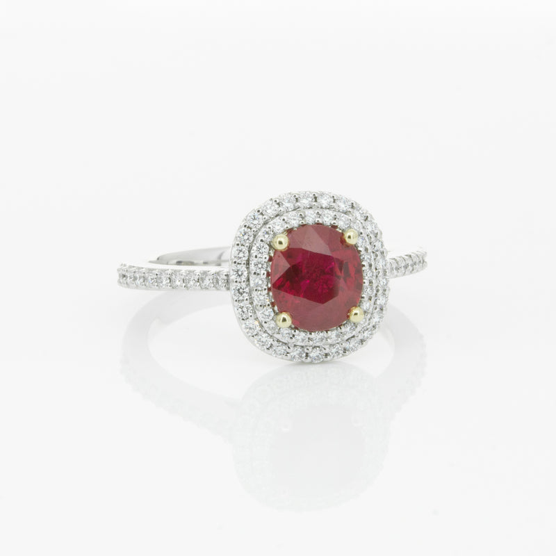 18ct White Gold 1.35ct Ruby & Diamond Rosa Ring-Ring-Walker & Hall