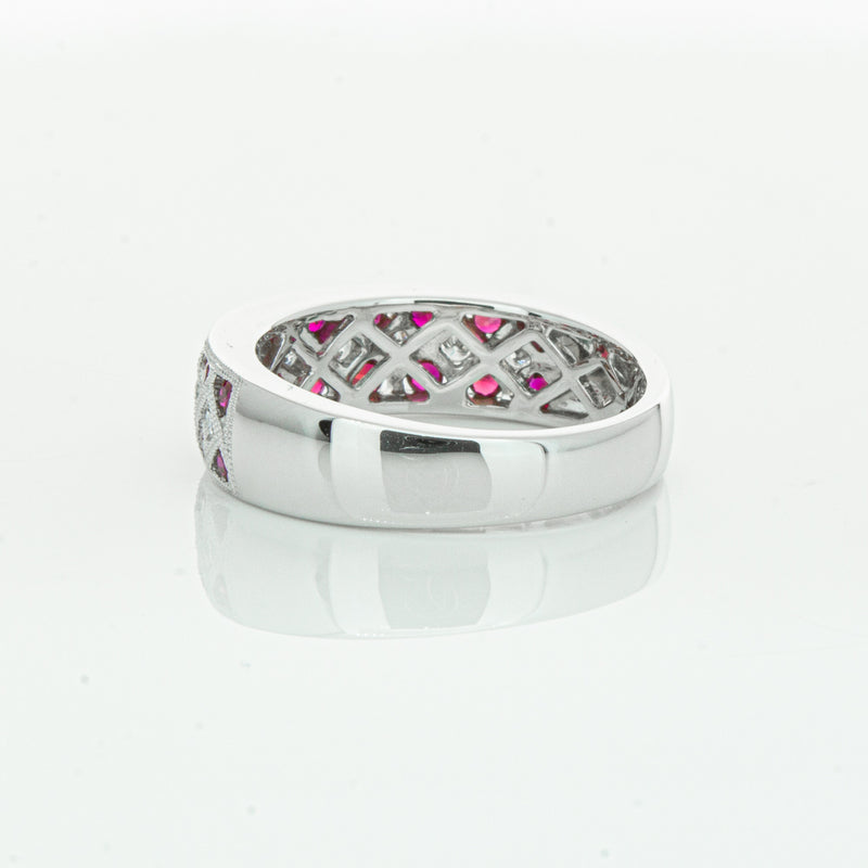 18ct White Gold Ruby & Diamond Honour Band-Ring-Walker & Hall