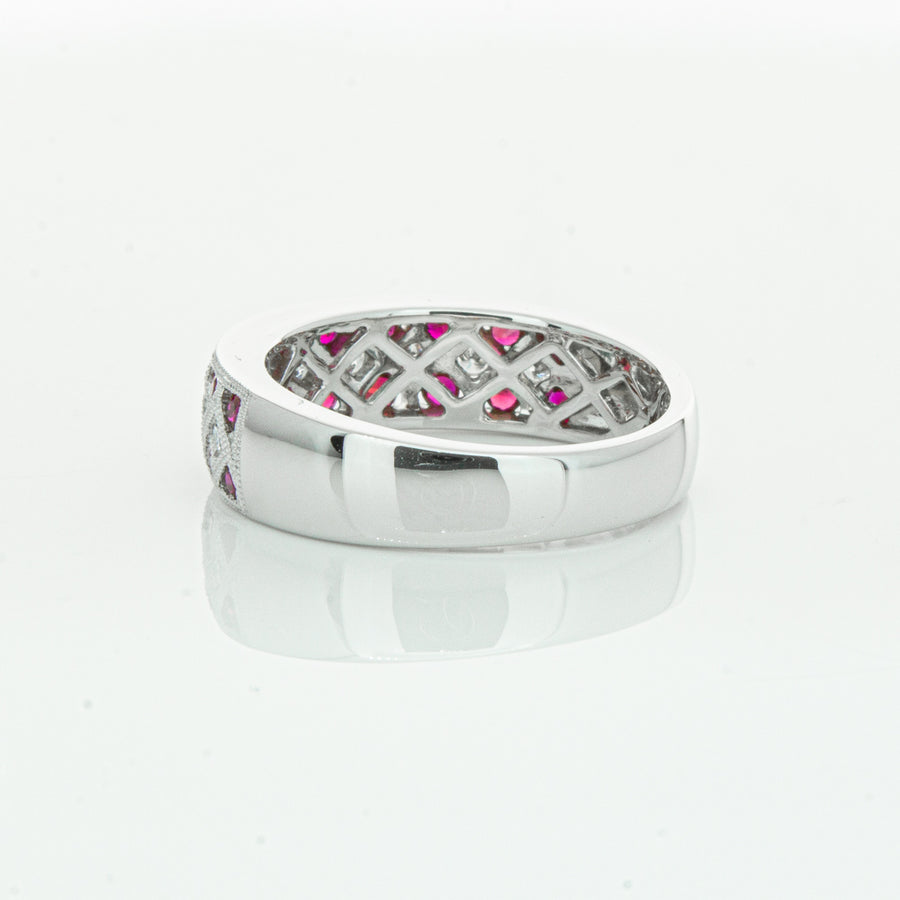 18ct White Gold Ruby & Diamond Honour Band-Ring-Walker & Hall