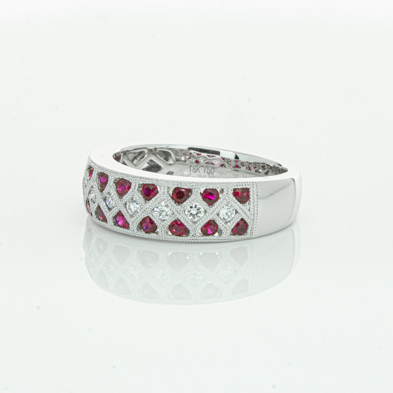 18ct White Gold Ruby & Diamond Honour Band-Ring-Walker & Hall