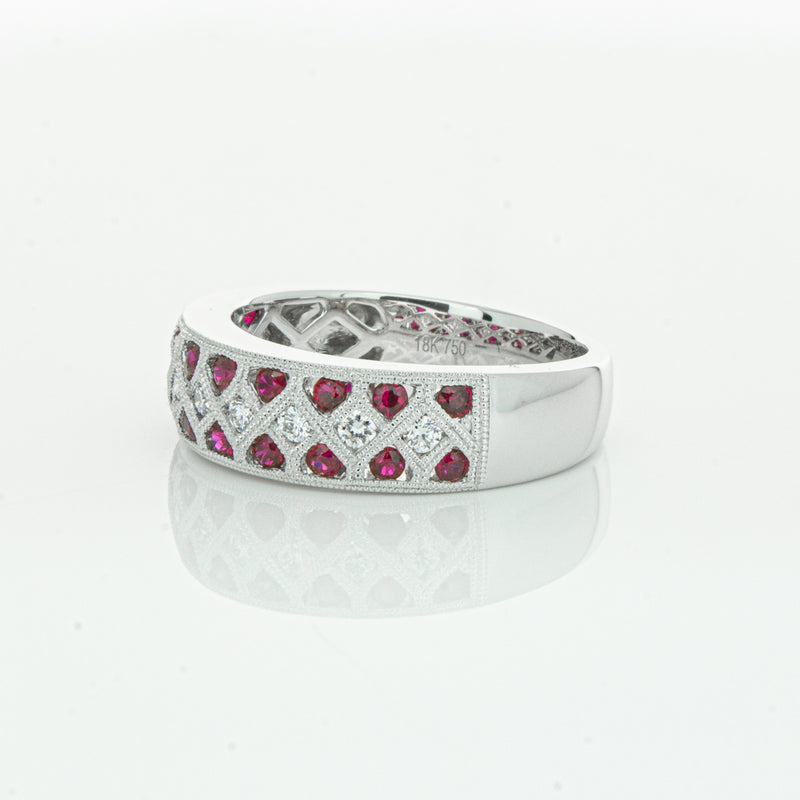 18ct White Gold Ruby & Diamond Honour Band-Ring-Walker & Hall