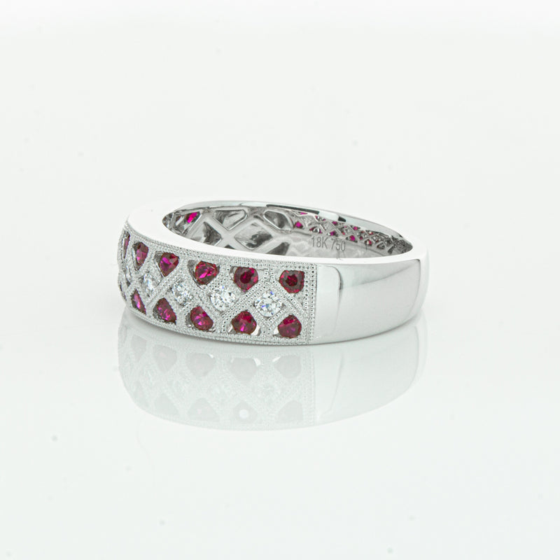 18ct White Gold Ruby & Diamond Honour Band-Ring-Walker & Hall