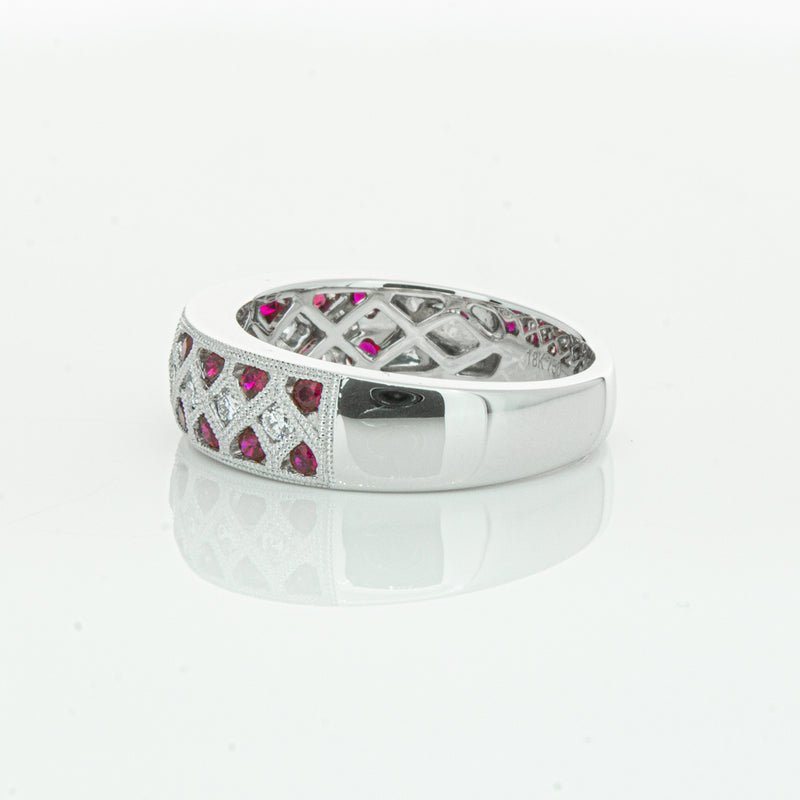 18ct White Gold Ruby & Diamond Honour Band-Ring-Walker & Hall