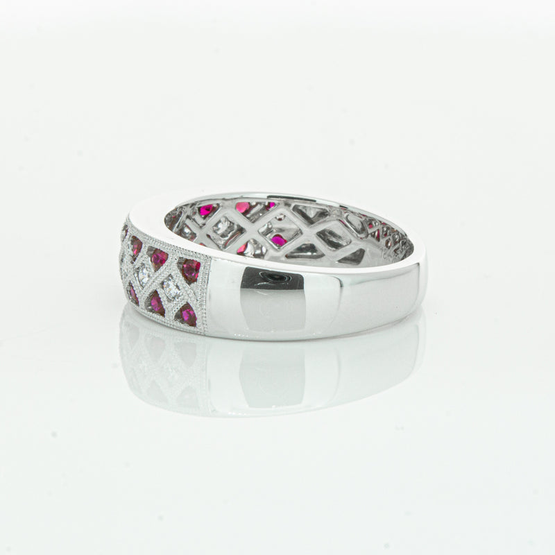 18ct White Gold Ruby & Diamond Honour Band-Ring-Walker & Hall