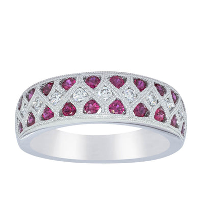 18ct White Gold Ruby & Diamond Honour Band-Ring-Walker & Hall