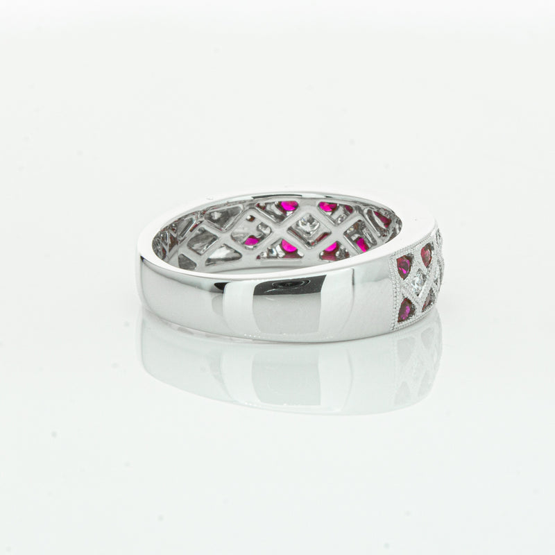 18ct White Gold Ruby & Diamond Honour Band-Ring-Walker & Hall