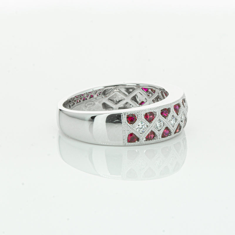 18ct White Gold Ruby & Diamond Honour Band-Ring-Walker & Hall