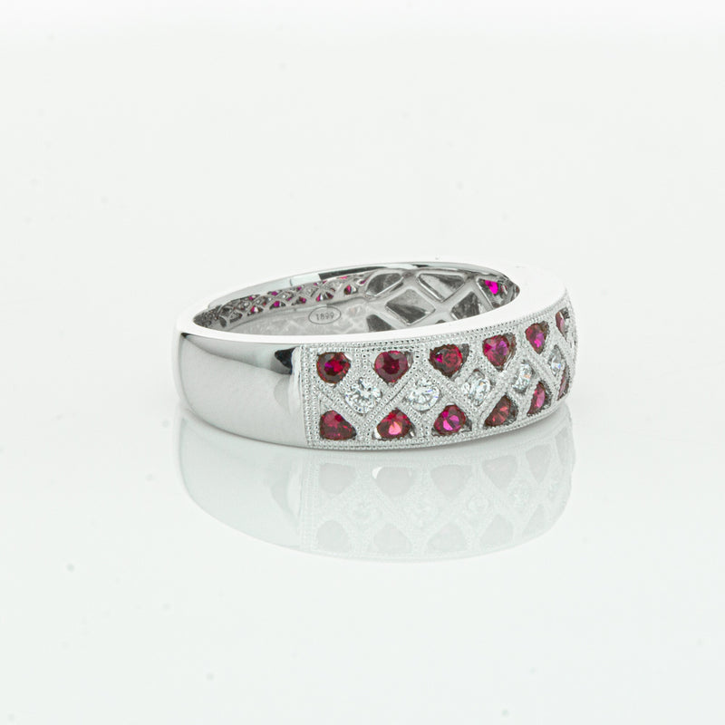 18ct White Gold Ruby & Diamond Honour Band-Ring-Walker & Hall
