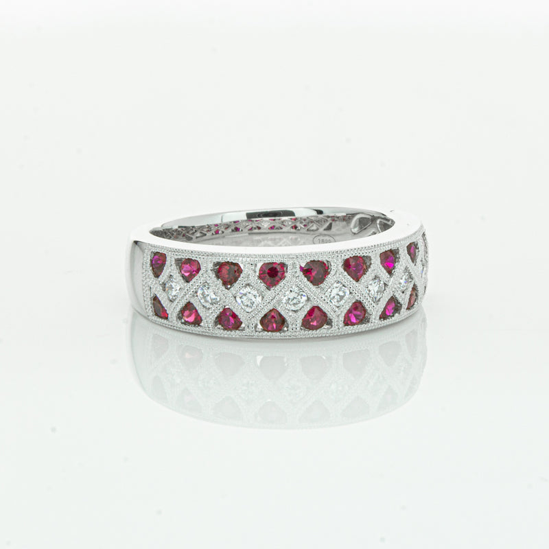 18ct White Gold Ruby & Diamond Honour Band-Ring-Walker & Hall