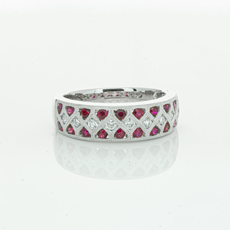 18ct White Gold Ruby & Diamond Honour Band-Ring-Walker & Hall