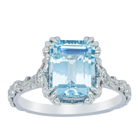 18ct White Gold Aquamarine & Diamond Romanov Ring-Ring-Walker & Hall