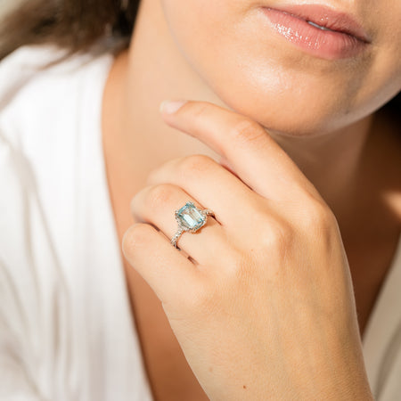 18ct White Gold Aquamarine & Diamond Romanov Ring-Ring-Walker & Hall