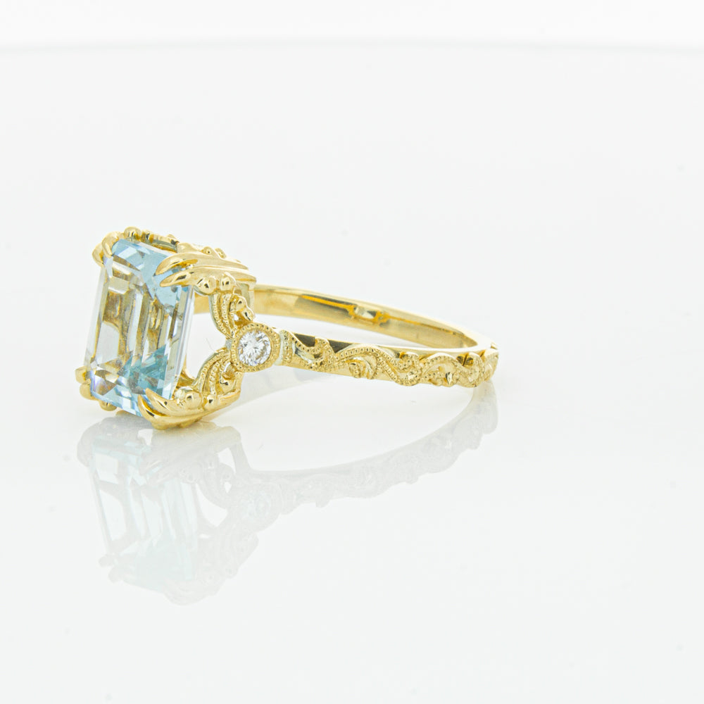 18ct Yellow Gold Aquamarine & Diamond Romanov Ring-Ring-Walker & Hall