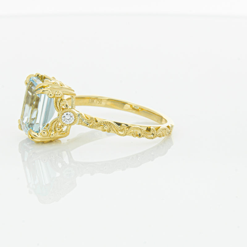 18ct Yellow Gold Aquamarine & Diamond Romanov Ring-Ring-Walker & Hall