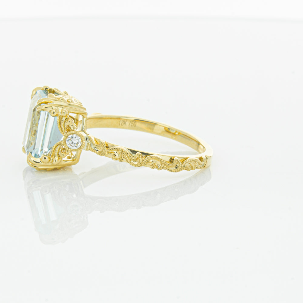 18ct Yellow Gold Aquamarine & Diamond Romanov Ring-Ring-Walker & Hall