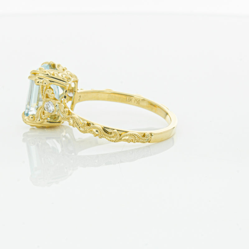 18ct Yellow Gold Aquamarine & Diamond Romanov Ring-Ring-Walker & Hall