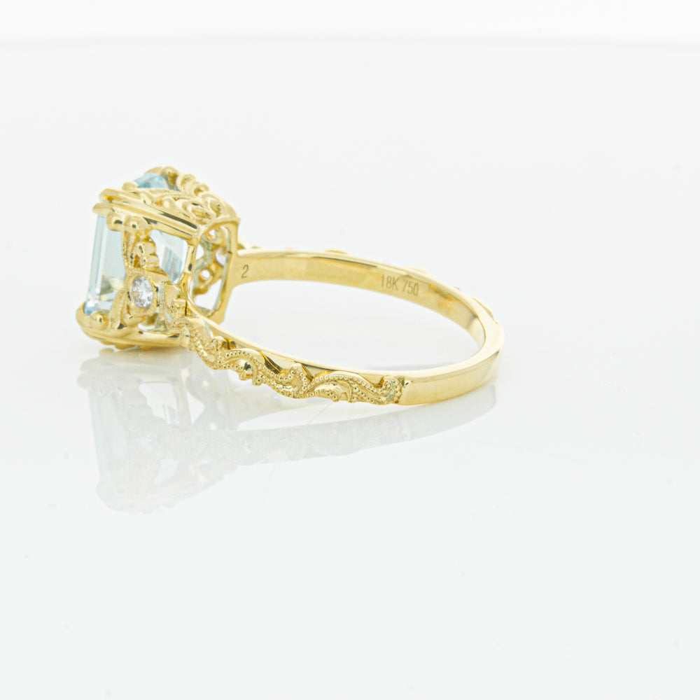 18ct Yellow Gold Aquamarine & Diamond Romanov Ring-Ring-Walker & Hall