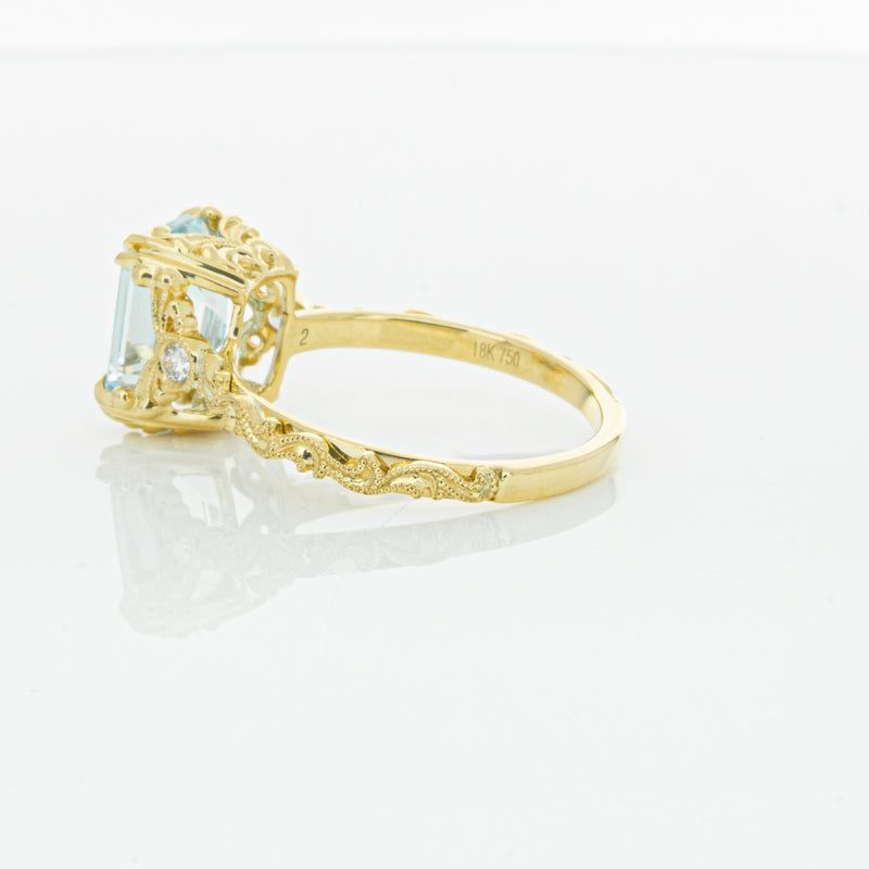 18ct Yellow Gold Aquamarine & Diamond Romanov Ring-Ring-Walker & Hall
